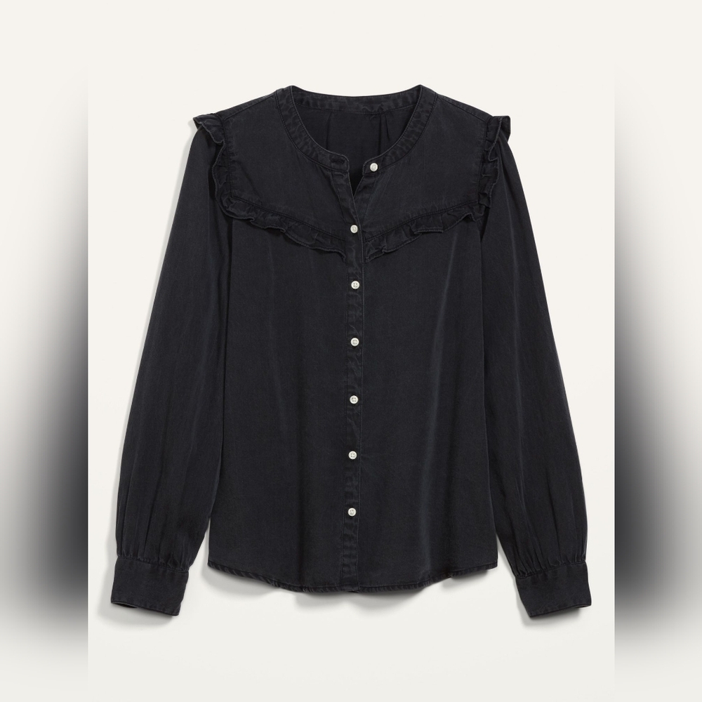 NWT Old Navy Chambray Ruffle Yoke Button Shirt - size Small